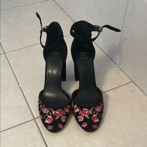 White House Black Market Black Heels with Floral Accent